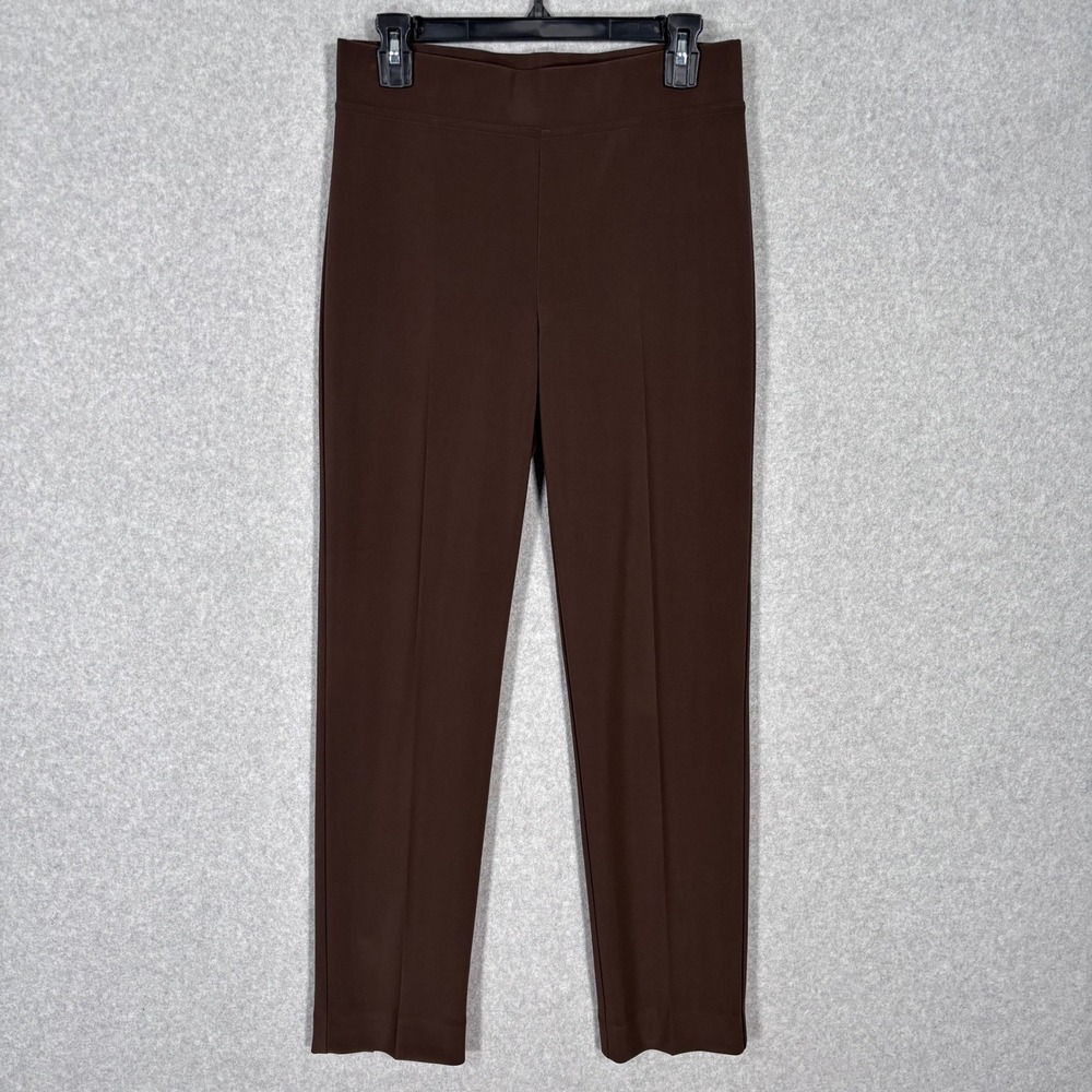 Joseph Ribkoff Split Hem Trouser Pants 8 Brown Slinky Liquid Knit Neutral 143105